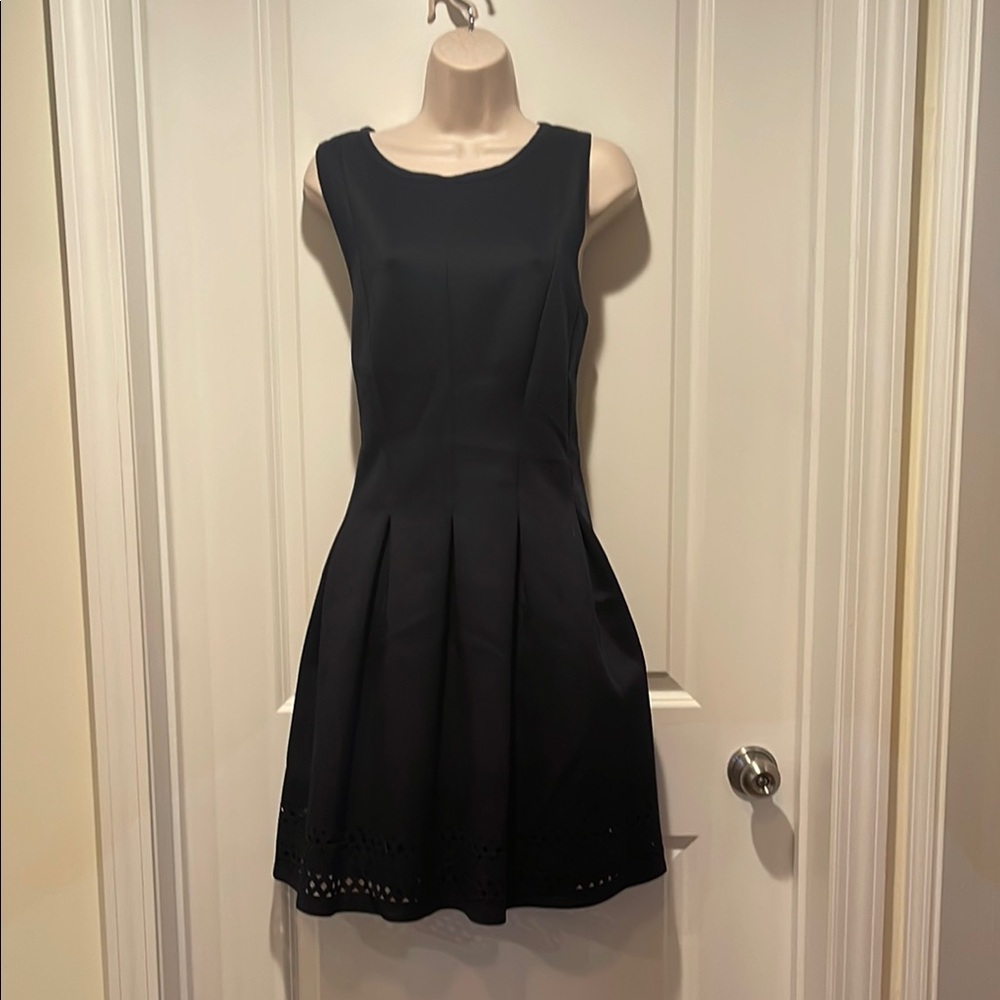 Navy Fit and Flare Mini Dress with Crew Neck